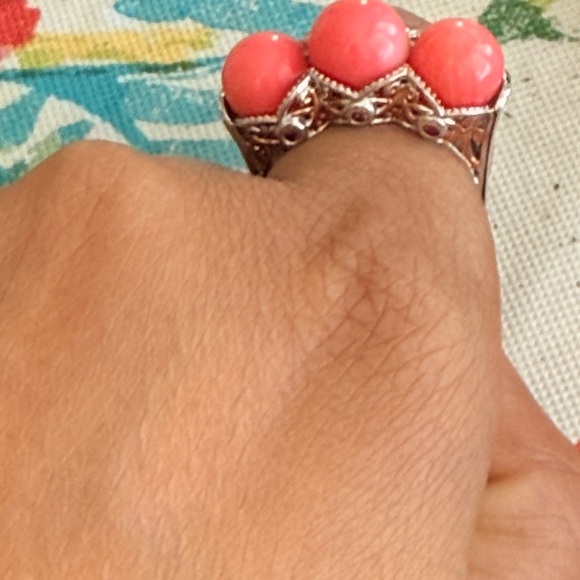 Bamboo Coral accented by Rhodolite sterling silver 925 Ring - Picture 5 of 12